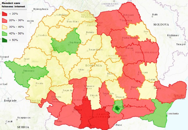 Regiunile din România dezvoltate în mediul online.
